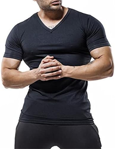חולצות אימון צוואר V לגברים פיתוח גוף קל משקל חולצת טריקו