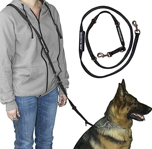 כלבים פעילים רצועת כלב שירות מתכווננת ללא ידיים, 7.5 ' על 75 קרוסבודי באיכות פרימיום ק9 עופרת אילוף-ניילון שחור