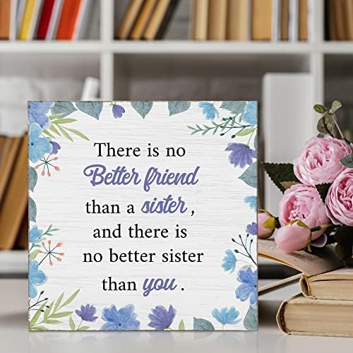 תודה לך אחות פרחוני לבן עץ תיבת סימן, יום הולדת מתנה עבור אחות עץ בלוק פלאק תיבת סימנים, אחות מפני אחות