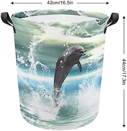 פודודו סלסלת כביסה דולפין קופץ בלב עשוי פטיש כביסה במים עם ידיות פטיש מתקפל שקית אחסון בגדים מלוכלכים לחדר