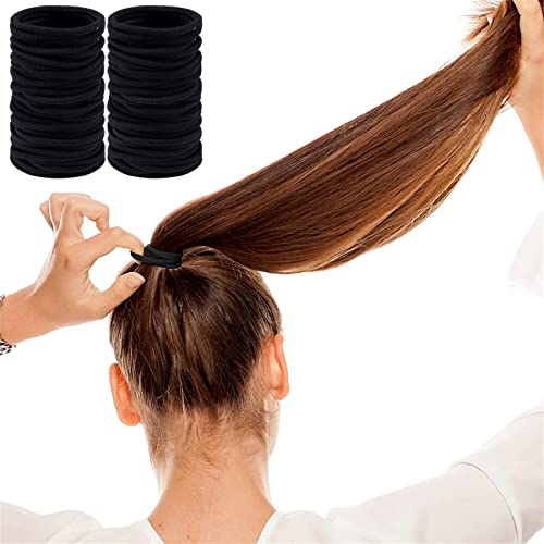 שחור שיער קשרי עבור נשים-4 ממ-60 לספור, טבעי גומי אלסטי שיער להקות אין נזק, 2 מתכת נירוסטה פין