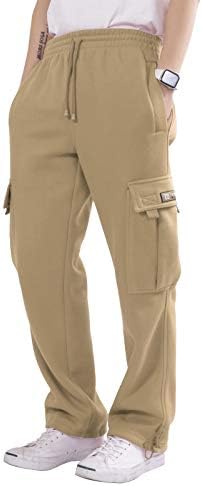 מכנסי טרנינג פליס משקל כבד של גברים עם כיסים