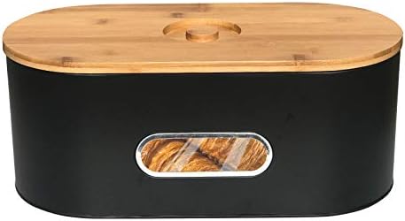 סל קופסת לחם סוטק עם מכסה במבוק & חלון מיכל אחסון לחם קופסא מתכת מודרנית לדלפק מטבח, מארגן עיצוב מטבח,