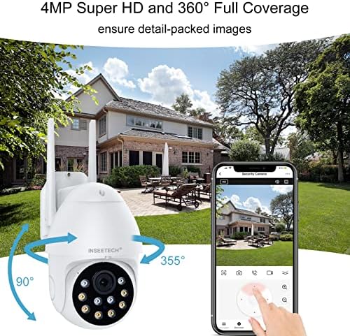 מצלמת אבטחה 2K 4MP אבטחה אלחוטית חיצונית עם כרטיס SD מיני 128 ג'יגה-בייט, TUYA 360 ° PTZ אבטחה ביתית