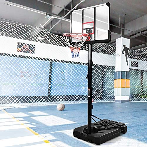 חישוק כדורסל נייד מערכת כדורסל כוונון גובה 6.6-10 רגל למבוגרים צעירים עם אורות חישוק כדורסל, אורות