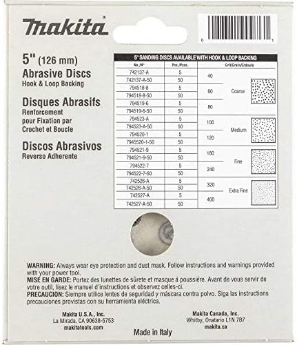Makita 794522-7 דיסק שוחק בגודל 240 אינץ '22 אינץ ', 5 לכל חבילה
