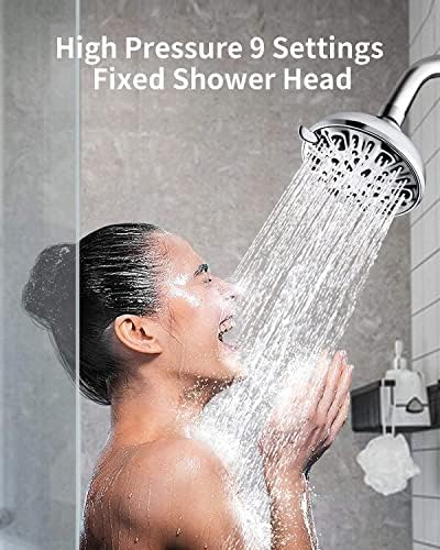 ראש מקלחת, ראש מקלחת בלחץ גבוה, ראש מקלחת קבוע עם 9 הגדרות ריסוס, קל להתקנה, לוח כרום עם מפרק כדור מתכת מתכוונן