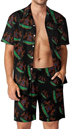 מעיל הנשק של גברים לסוטו 2 חלקים הוואי סט מכפתור חולצות שרוול קצר מכנסי חוף מכנסיים רופפים טייס אימונית