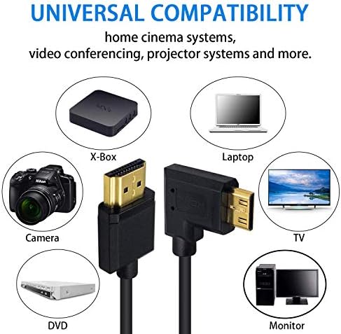 Duttek mini hdmi לכבל HDMI סטנדרטי, HDMI לכבל HDMI מיני, דקיק במיוחד זוויתי 90 מעלות מיני HDMI זכר ל- HDMI תמיכה