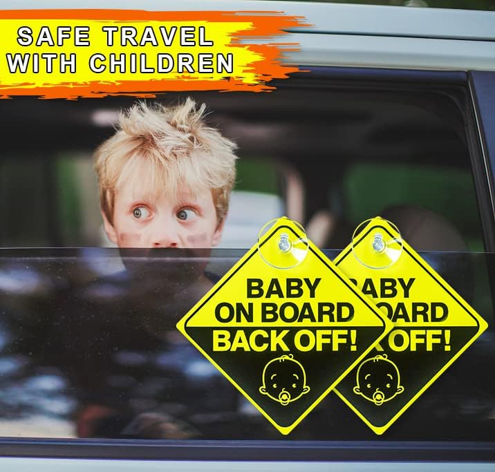 2 יחידות תינוק על לוח מדבקת סימן למכוניות צהוב בהיר תינוק על לוח בחזרה את סימני אזהרה עם כוסות יניקה