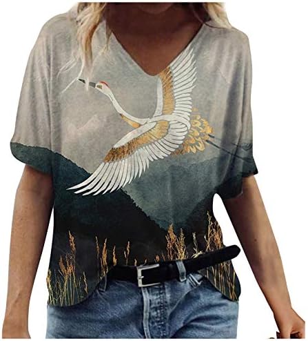 חולצות טריקו גדולות לנשים V צוואר צמרות קיץ חולצות מערביות שרוול קצר טיז חמוד 2023 טוניקה חולצות נוחות חולצות