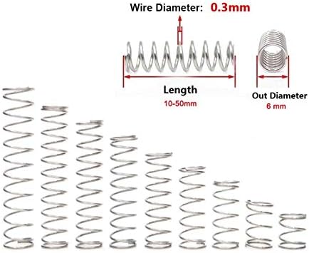 דחיסה קפיץ החזרת קפיץ דחיסה בקוטר קפיץ קטן קוטר 0.3 ממ קוטר חיצוני 6 ממ אורך לחץ 10 ממ -50 ממ 304 קפיץ נירוסטה