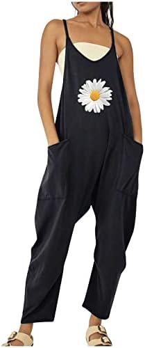 נשים של בבאגי סרבלי דייזי הדפסת סרבל ארוך מכנסיים גרבים רומפרס מזדמן רופף מתאים סרבל עם כיסים