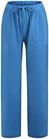 מכנסי פשתן של Dazlor לנשים קטנות עד פלוס גודל מותניים גבוהים מכנסי חוף חוף רופפים בכושר מכנסי רגל רחבים מזדמנים