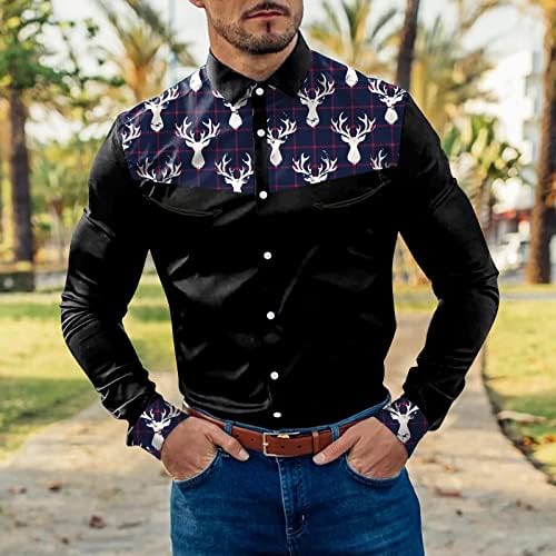 חולצות סתיו של ZDDO לגברים, טלאי צבע טלאים משובצים משובצים משובצים שרוול ארוך שרוול צווארון צווארון
