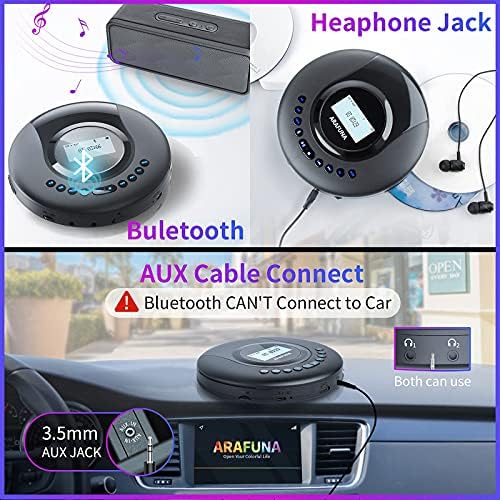 נגן CD נייד, Arafuna Bluetooth CD נגן לרכב, 2000mAh נטען נגן תקליטור נייד עם מסך LCD, נגן תקליטור אנטי הגנה על