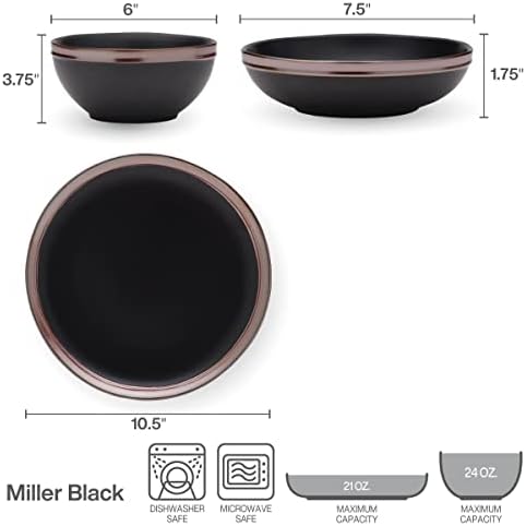 מערך כלי אוכל Mikasa Miller 12 חלקים, שירות ל -4, שחור