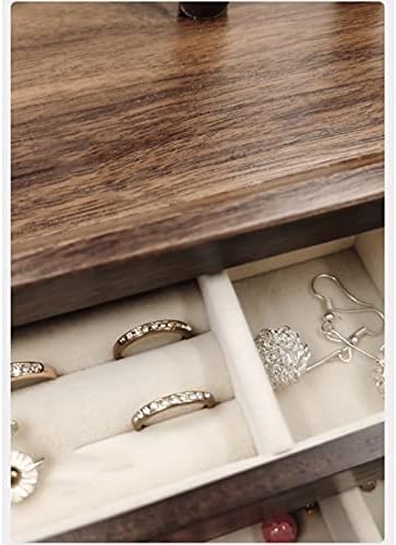 GSDNV מארגן קופסאות עץ עץ גדול עץ קטיפת עץ 3 שכבתי טבעות עגיל שרשרת אחסון מארז תכשיטים מתנה ארון ארון