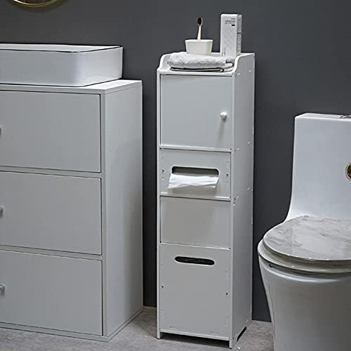 מדף אחסון אמבטיה רזה QFFL, ארון צד לשירותים, שומר שטח, מחזיק נייר טואלט מעמד עם דלתות ומגירות,