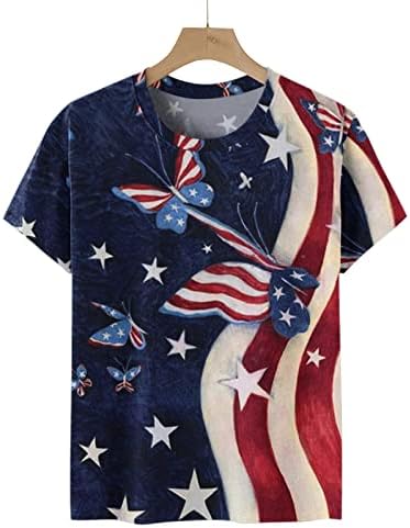 4 יולי חולצות חולצות לנשים קצר שרוול עם צווארון חולצות אמריקאי דגל כוכבים פסים פטריוטית חולצה