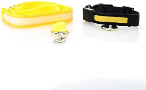 בטיחות LED LED LEASH רצועה וצווארון כלבים צהוב XL