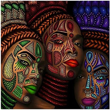 DFGRHG קעקוע מודרני פנים נשים שחורות אפריקאיות קנבס צביעה אופנה אמנות קיר תמונה סלון לקישוט בית -50x50 סמ