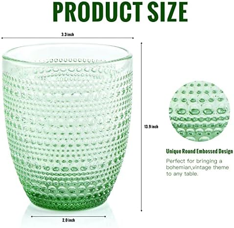 סט של 6 כוסות שתייה בעלות מרקם זכוכית ירוקה דקורטיבית כוסות וינטג ' כבדות כוסות מים מובלטות לכלי שתיית