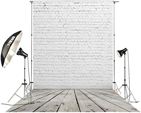 8 ' 12 ' לבן לבני קיר עם אפור עץ רצפת צילום רקע ויניל רקע עבור תמונות ד-2504
