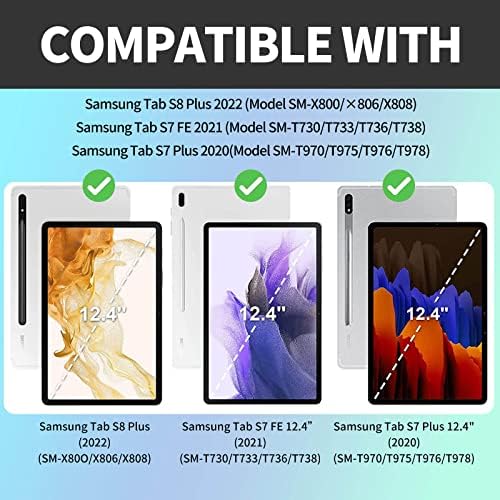 סיבוב 360 מעלות מארז נייד עבור Samsung Galaxy Tab S8 Plus 12.4 2022/Tab S7 Fe 2021/Tab S7 Plus 2020, כיסוי מגן