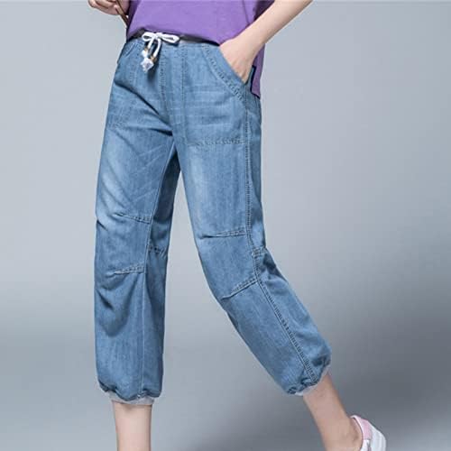 מכנסי ג'ינס קצוצים של נשים קלאסיות לנשים פורחות מותניים אלסטיים מכנסיים ג'ינס מכנסיים משקל קל משקל