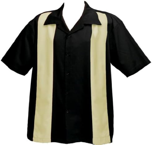 עיצובים של חולצת באולינג של אטילה גברים, שחור גדול גבוה עם לוחות קרם