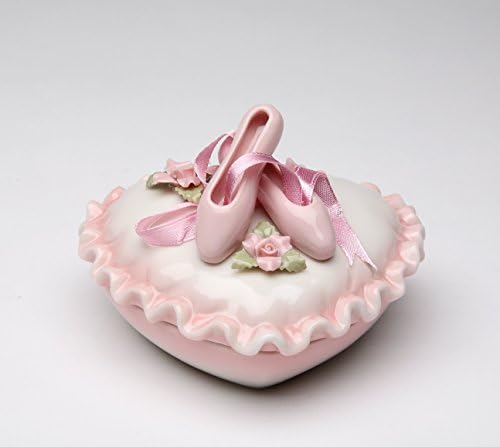 מתנות קוסמוס 10603 חרסינה משובחת נעלי בלט בלרינה ורודה עם ורדים ורודים בצורת לב קופסת תכשיטים