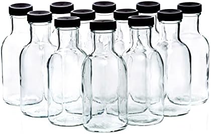 סט מכולות של בקבוקי זכוכית בגודל 16 עוז עם כובעי פלסטיק שחורים / בקבוקי זכוכית צור חזקים לשימוש חוזר