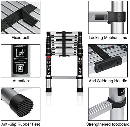 סולם הארכת טלסקופינג של Augtarlion 15.5 רגל, סולם טלסקופי מתקפל אלומיניום עם מנגנון נעילה, סולם מתקפל