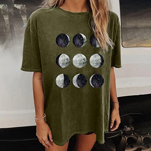 צמרות קיץ לנשים וינטג 'ירח מזדמן מודפס חולצת טריקו שרוול קצר
