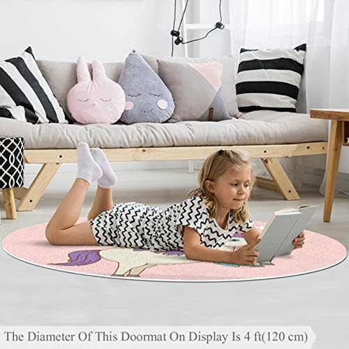 Llnsupply גודל גדול 5 מטר עגול ילדים אזור משחק שטיח בתולת ים חד קרן אנימה משתלת ורודה כרית שטיח