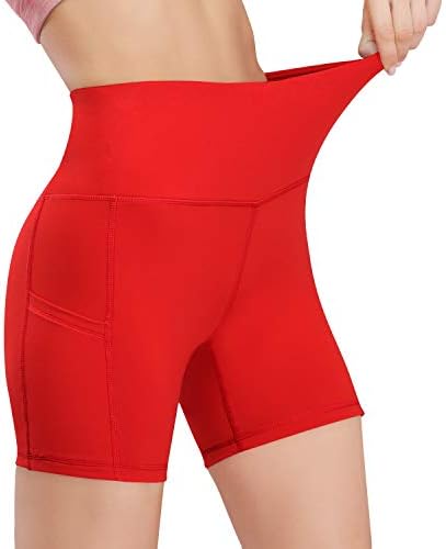 Hiskywin 5 /8 Inseam מותניים גבוהים נשים יוגה מכנסיים קצרים דחיסת אימון אימון מפעיל מכנסיים קצרים בכיסי