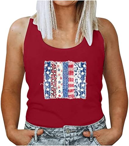 גופיית שריר נשים גופייה מצחיקה כוכבי ארהב ופסים גרפיים 4 ביולי חולצות ללא שרוולים דגל אמריקאי דגל רופף גופיות