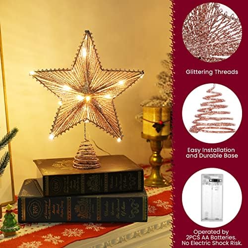 טופר עץ כוכב חג המולד של Luxspire, נצנצים עליון עץ כוכב 3D עם נורות LED לקישוט עץ חג המולד ועיצוב עונתי של