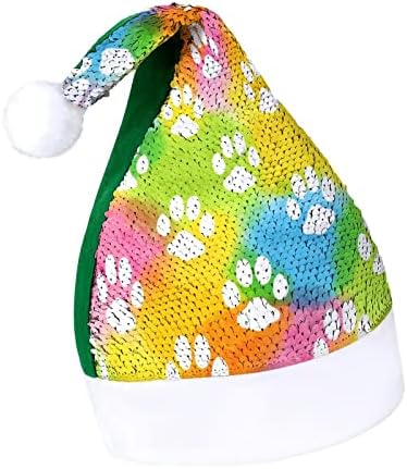 צבעי מים כלב טביעת כף יד מצחיק חג המולד כובע נצנצים סנטה קלאוס כובעי גברים נשים חג המולד חג מסיבת קישוטים