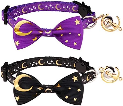 2 יחידות הבדלני חתול צווארון עם עניבת פרפר ופעמון זהב ירח זוהר כוכב בחושך עבור חתלתול