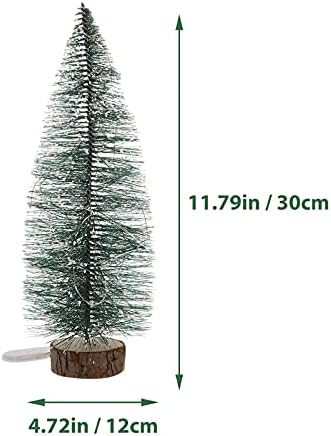 עצי אורן מיניאטוריים דו -טוריים עצי סיסל עם בסיס עץ, עץ חג המולד מיני עם אורות 30 סמ, קישוטים
