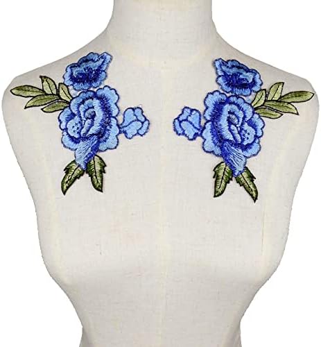 Zamihalaa 2 pcs/סט פרח כחול רקום תפור על טלאים לבגדים אפליקציות תפירה טלאי בורדאדו בגדים אביזרים DIY NL255