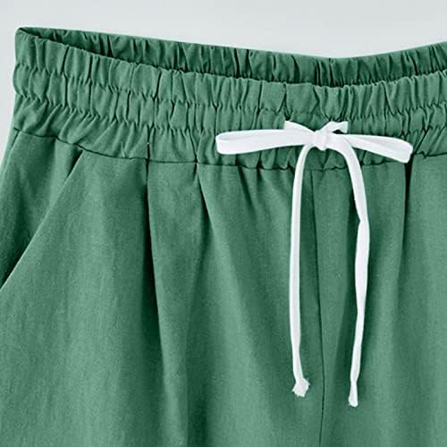מכנסי פשתן כותנה בגודל תפיסתי בגודל לנשים נוחות מכנסי קיץ נושמים נושמים משיכת מותניים אלסטיים קצרים