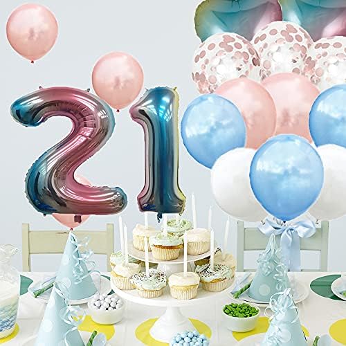 בלון יום הולדת 21 מתוק קישוטי יום הולדת 21 מאושר מסיבת יום הולדת 21 ציוד קשת מספר 21 נייר כסף