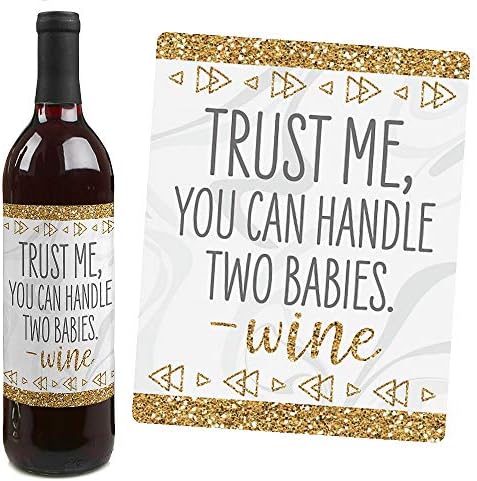 זה תאומים - תאומים זהב קישוטי מקלחת לתינוקות לנשים וגברים - מדבקות תווית בקבוקי יין - סט של 4