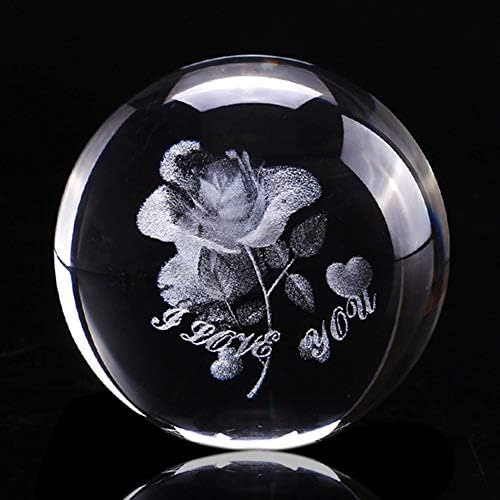 LOOQIN 6 סמ גביש כדור ורד עם בסיס תלת מימד מיניאטורה כדורי זכוכית לייזר לייזר חרוט גלובוס מתנה קישוט מתנה