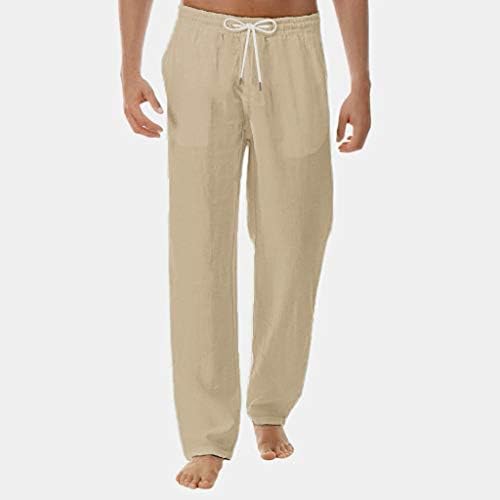 מכנסי טרנינג בוהמיה של גברים מכנסי טרנינג קיץ מכנסי חוף נוחים צבע אחיד המותניים המותניים ישר מכנסיים רחבים