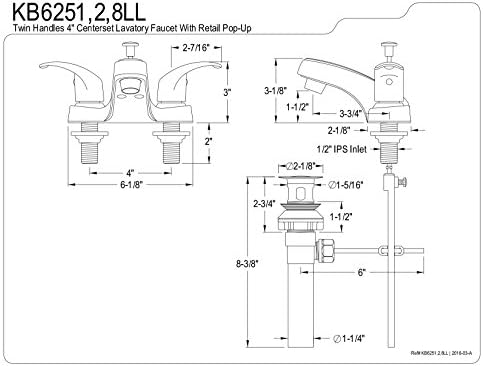 פליז קינגסטון KB6258LL Legacy ברז אמבטיה מרכזי 4 אינץ ', ניקל מוברש