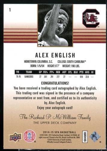 כרטיס אנגלית של אלכס 2014-15 SP חתימות מוגבלות אותנטיות מספר 1 - כרטיסי כדורסל לא חתומים